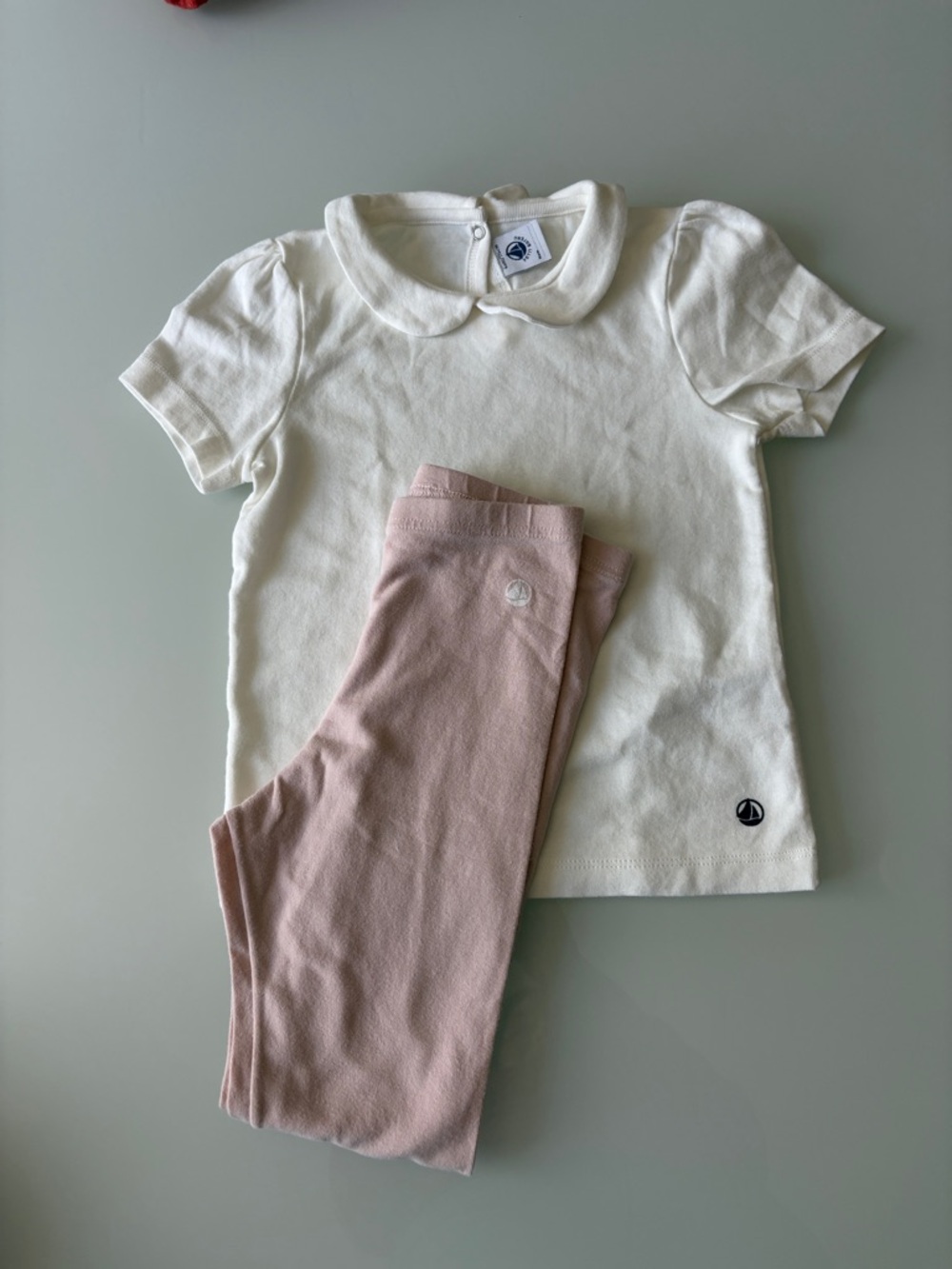 Petit Bateau Girls Peter Pan Collar Tee with Pink Leggings Sz 6